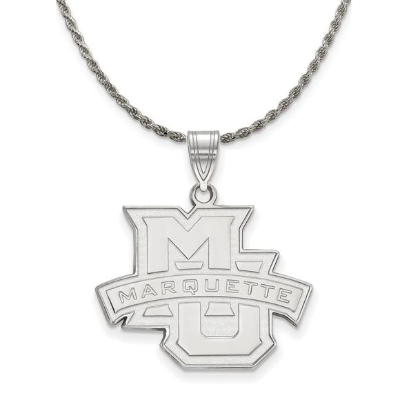 Sterling Silver Marquette U Large 'MU' Necklace - 20 Inch - Picture 1 of 7